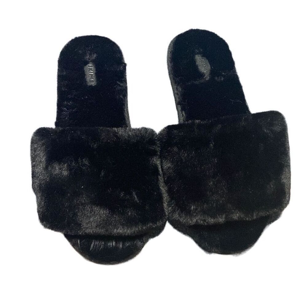 NEW SKIMS The Slide Faux Fur Slipper in Black Size 36 = US 5-5.5